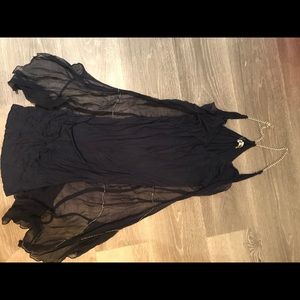 Navy fitted dress with sheer cover